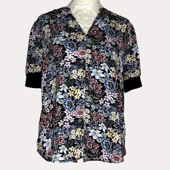Catherine Malandrino Floral Chiffon Blouse V Neck XS - Picture 1 of 6